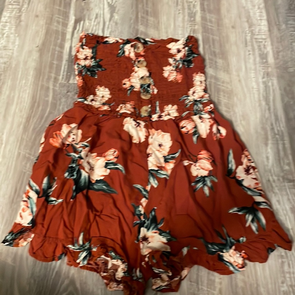 Floral Derek heart burnt orange tube top romper